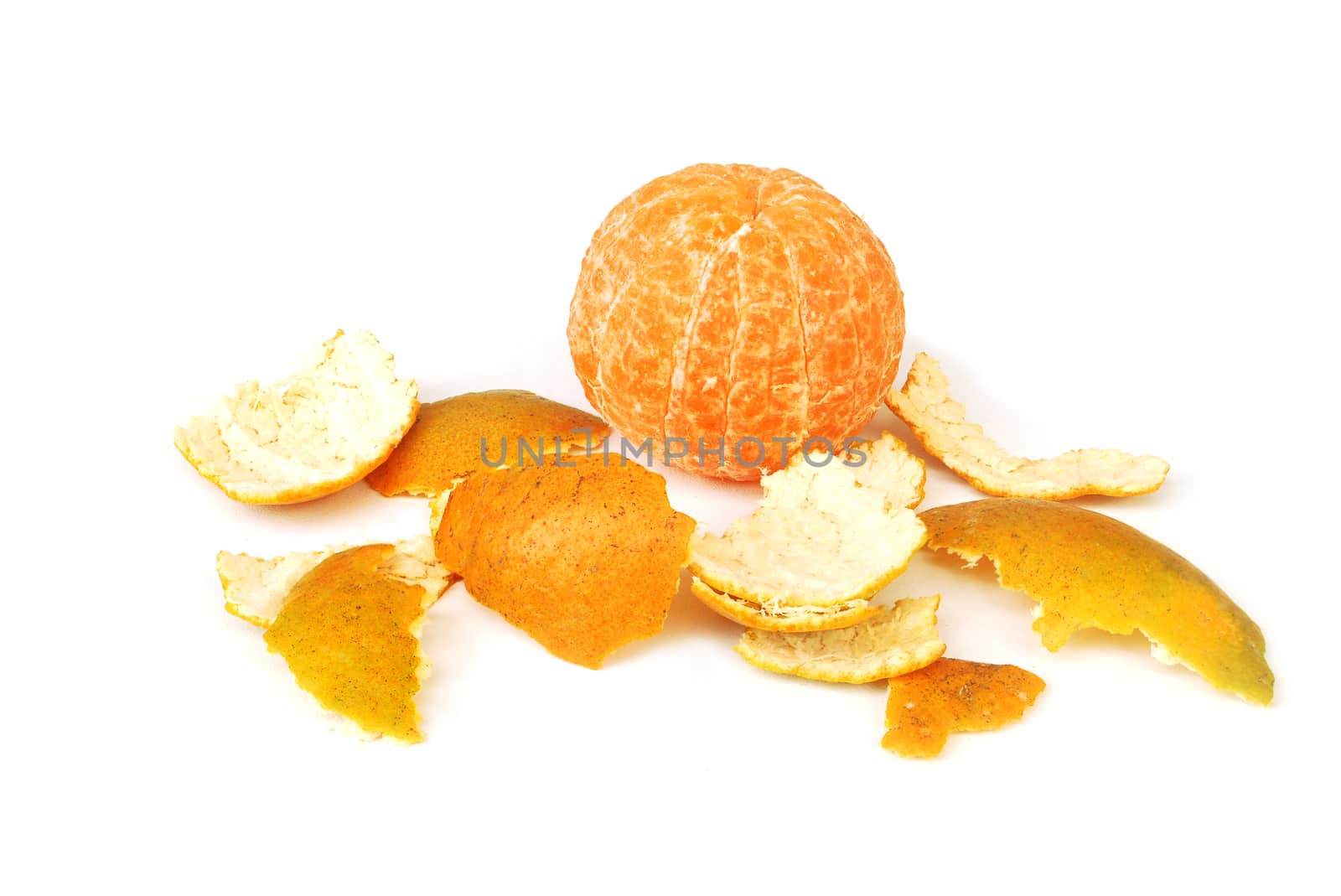 Orange peel on white background.