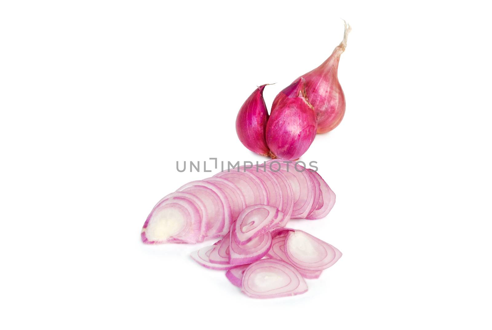 Shallot makes appetite, helps to warm the body.Shallot on white background.With Clipping Path.