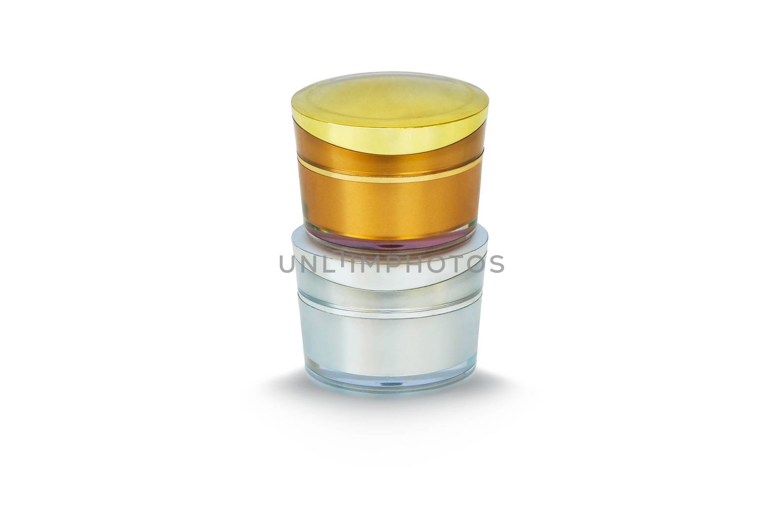 White and Gold face cream packaging on white background.With Clipping Path.