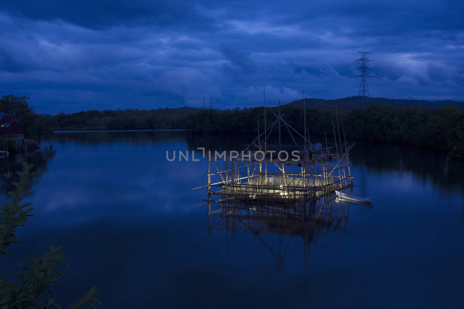 Bagang Fisherman,  a structure build from bamboo for to catch fish at Karajae estuary Pare-pare Indonesia