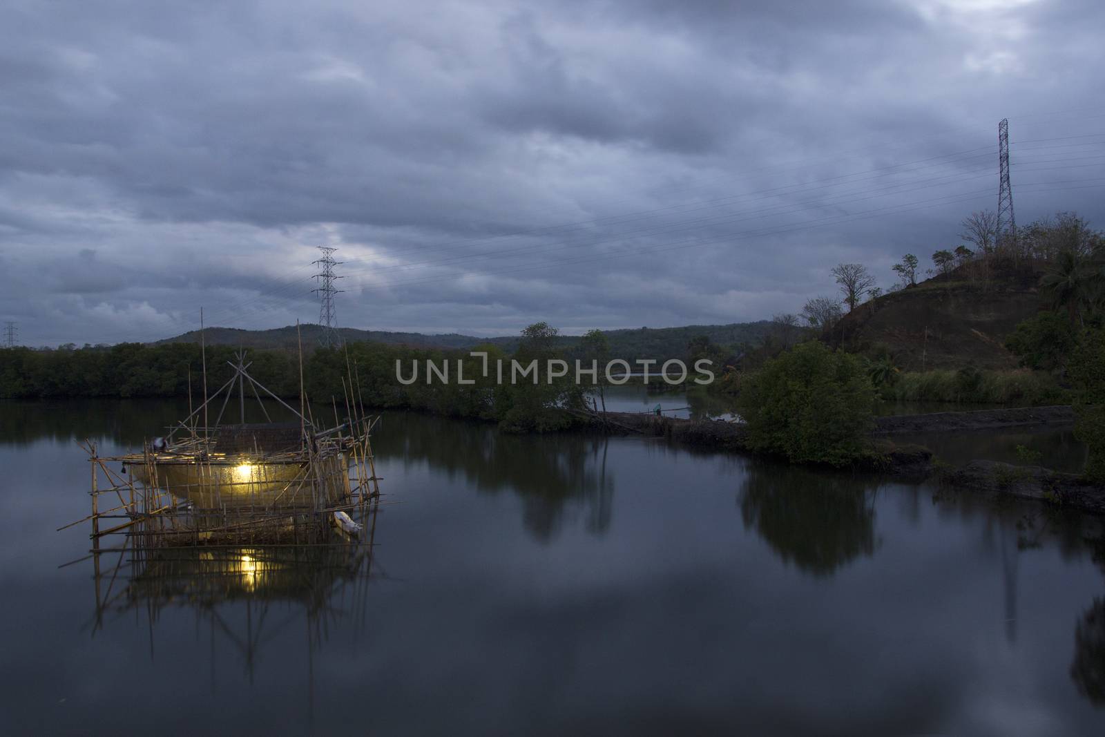 Bagang Fisherman,  a structure build from bamboo for to catch fish at Karajae estuary Pare-pare Indonesia