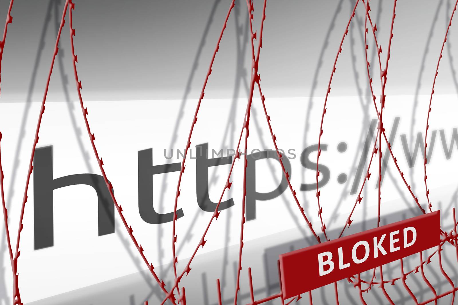 Image of the address bar of the website is blocking the fence with barbed wire - blocked Internet concept by galsand