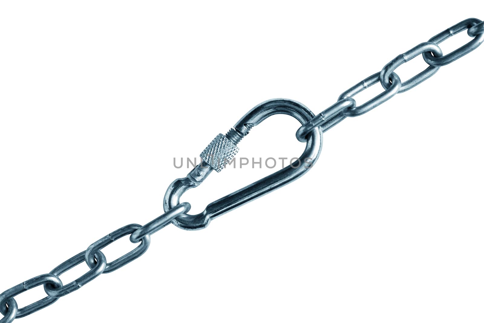 Metal chain with fastener isolated on white background with clipping path