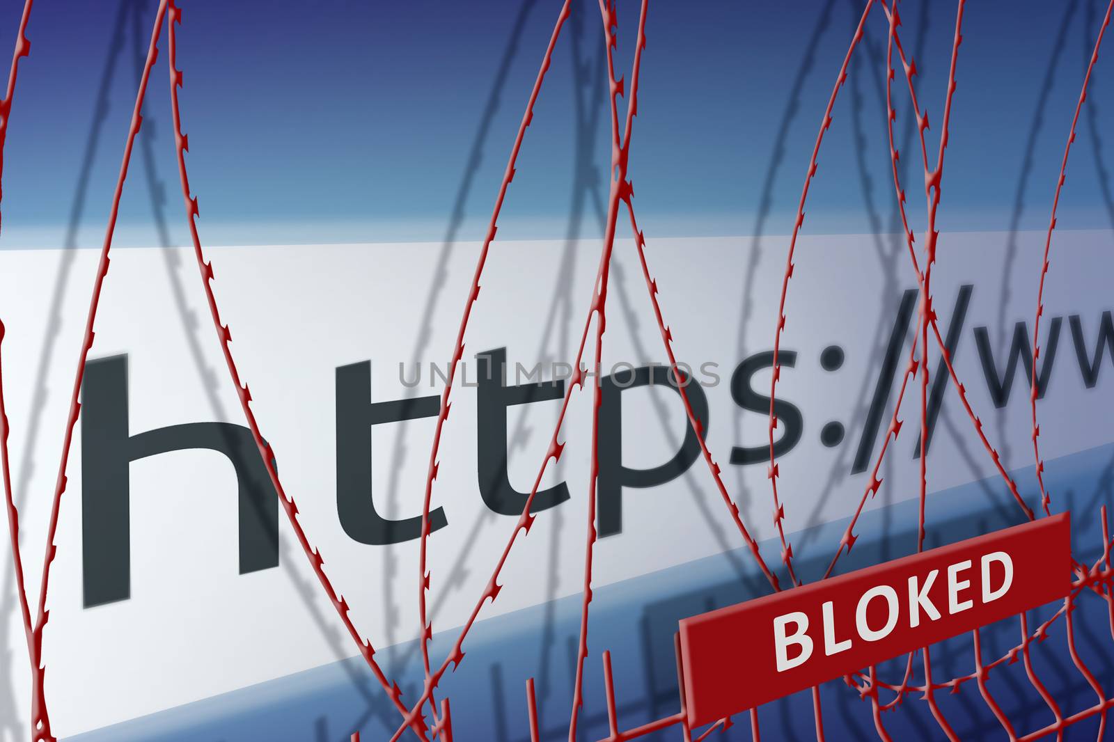 Image of the address bar of the website is blocking the fence with barbed wire - blocked Internet concept by galsand