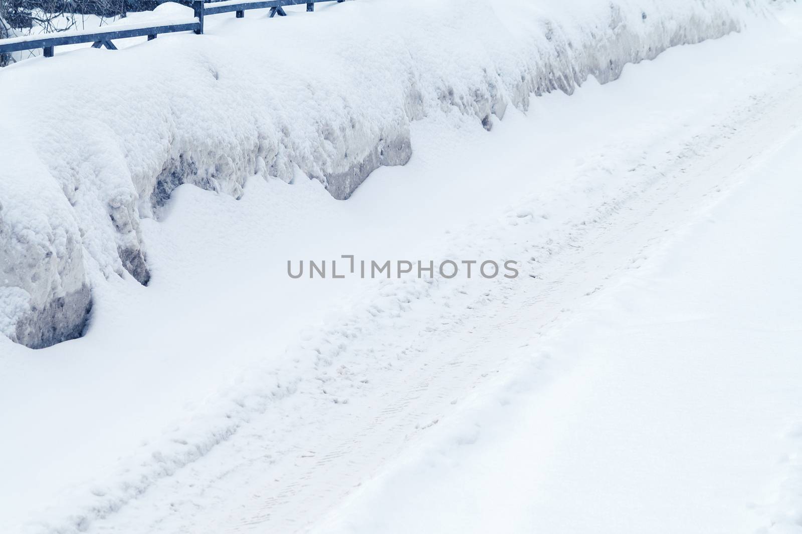 Winter road covered with snow, drifts on the side of the road by galsand