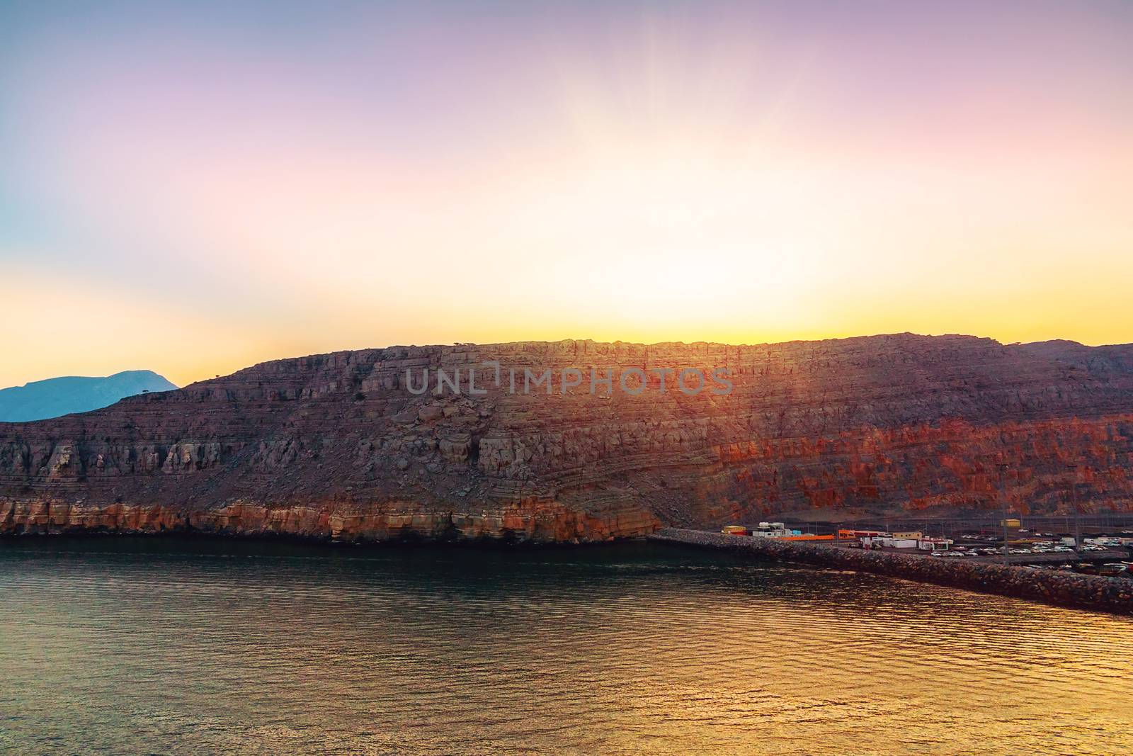 Sea and rocky shores in the fjords of the Gulf of Oman.