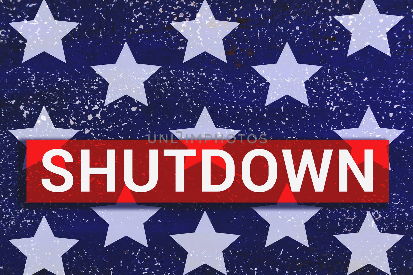 Shutdown Text With stars of Us Flag on blue background by galsand