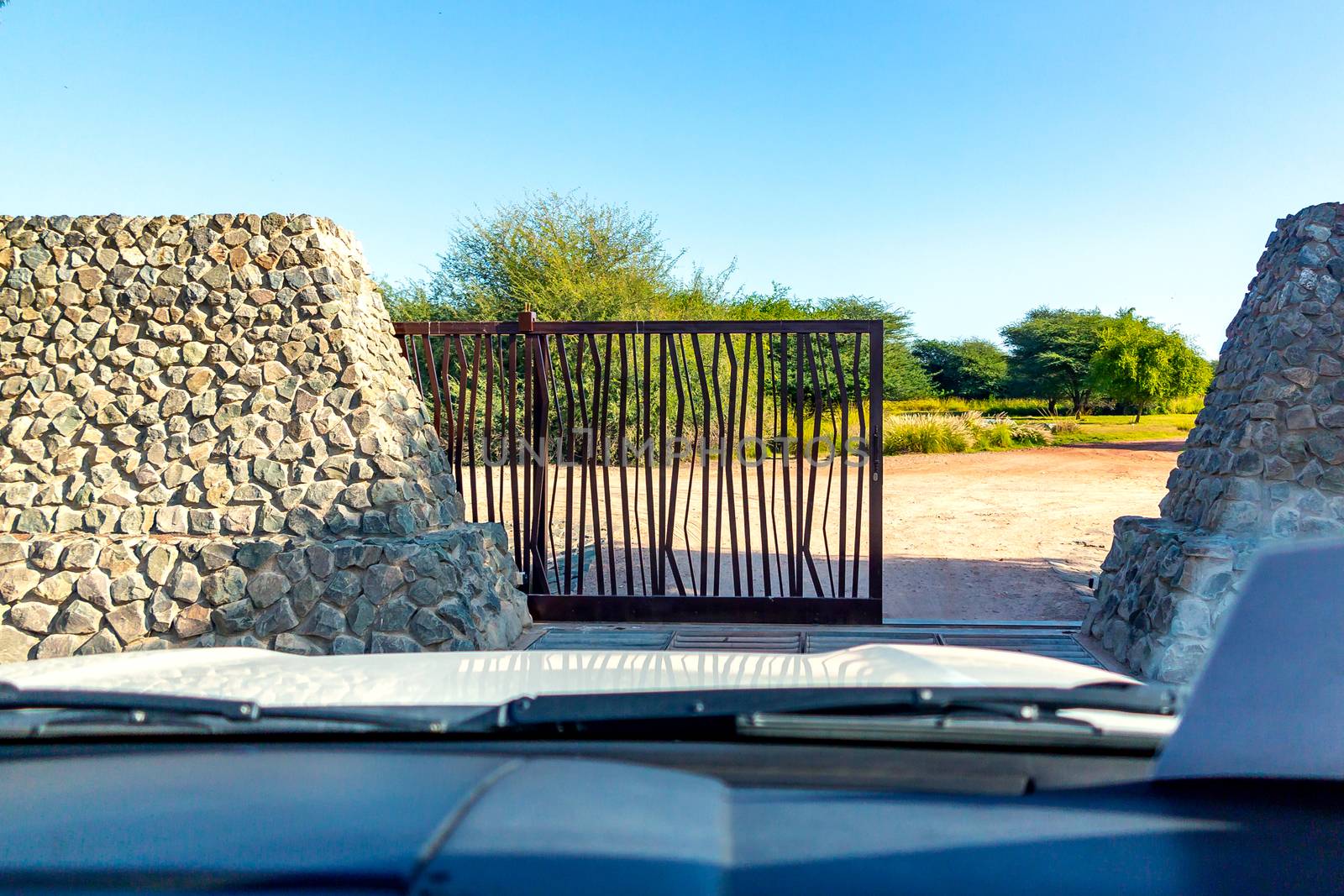 Gate to Safari Park on Sir Bani Yas Island, Abu Dhabi, United Arab Emirates.