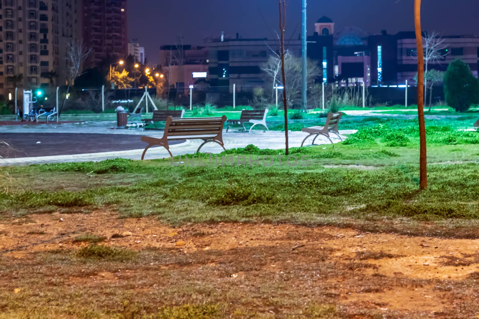 a night shoot from a park at middle of a city by Swonie
