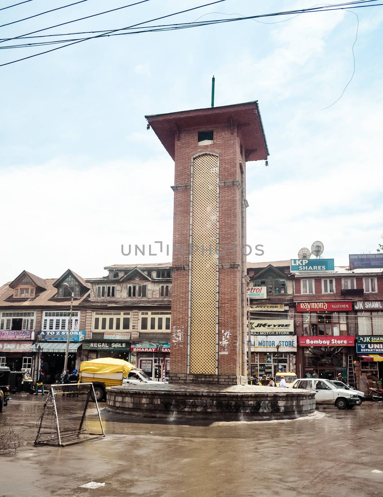 Lal Chowk Clock Tower (Red Square), Srinagar, Jammu - Kashmir, India 14 February 2019 - View of Lal Chowk, famous place for political meetings and most popular commercial shopping center in Srinagar