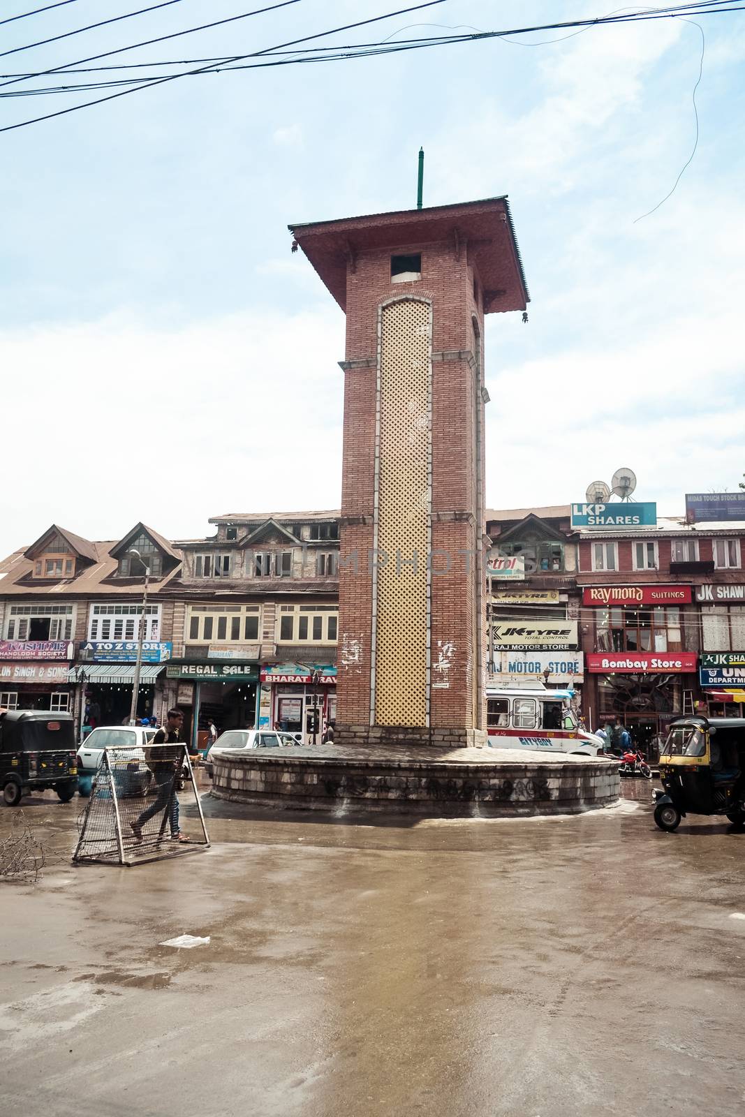 Lal Chowk Clock Tower (Red Square), Srinagar, Jammu - Kashmir, India 14 February 2019 - View of Lal Chowk, famous place for political meetings and most popular commercial shopping center in Srinagar by sudiptabhowmick