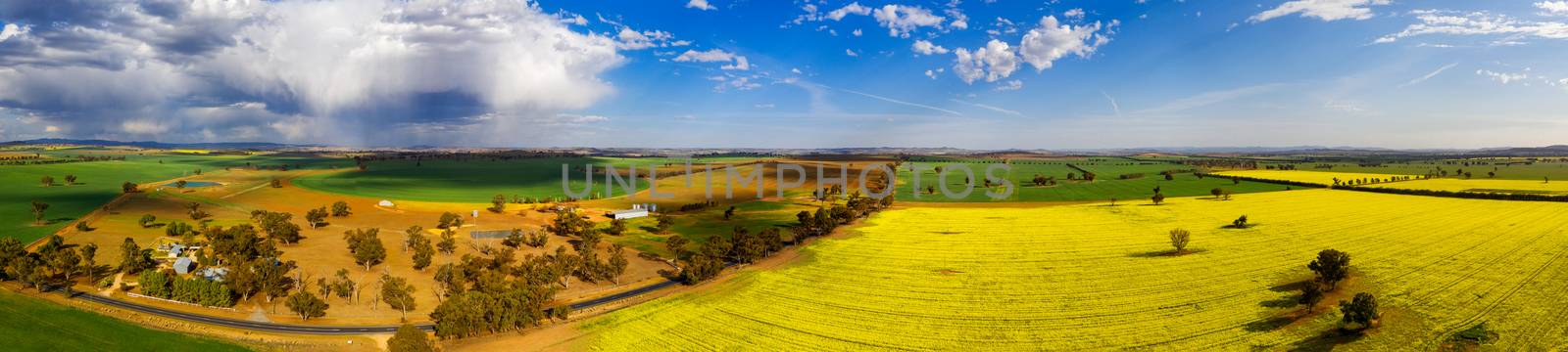Panoramic country fields and agricultural farmlands for miles and miles in rural NSW Australia - 7 images stitched together