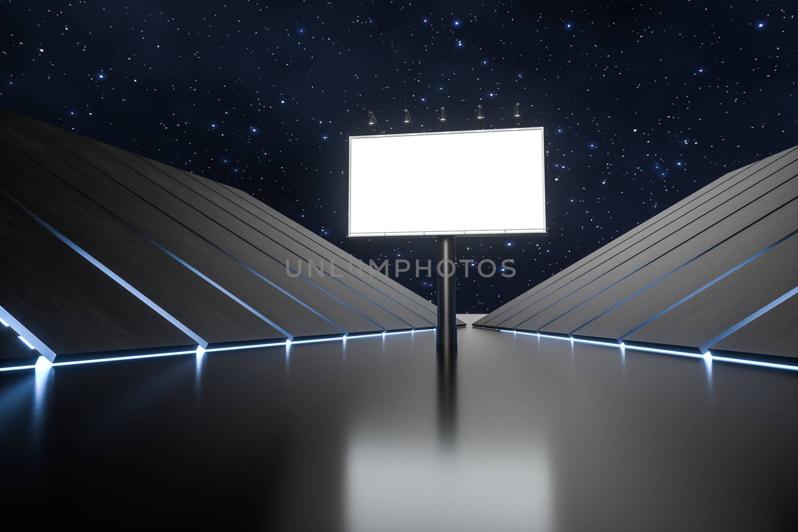 3d rendering, blank advertising board In the night scene by vinkfan