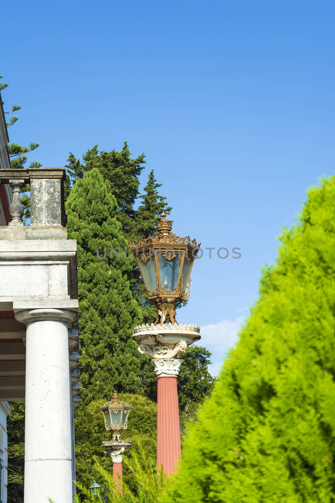 Lamppost at Mon Repos palace in Corfu island, Greece by ankarb