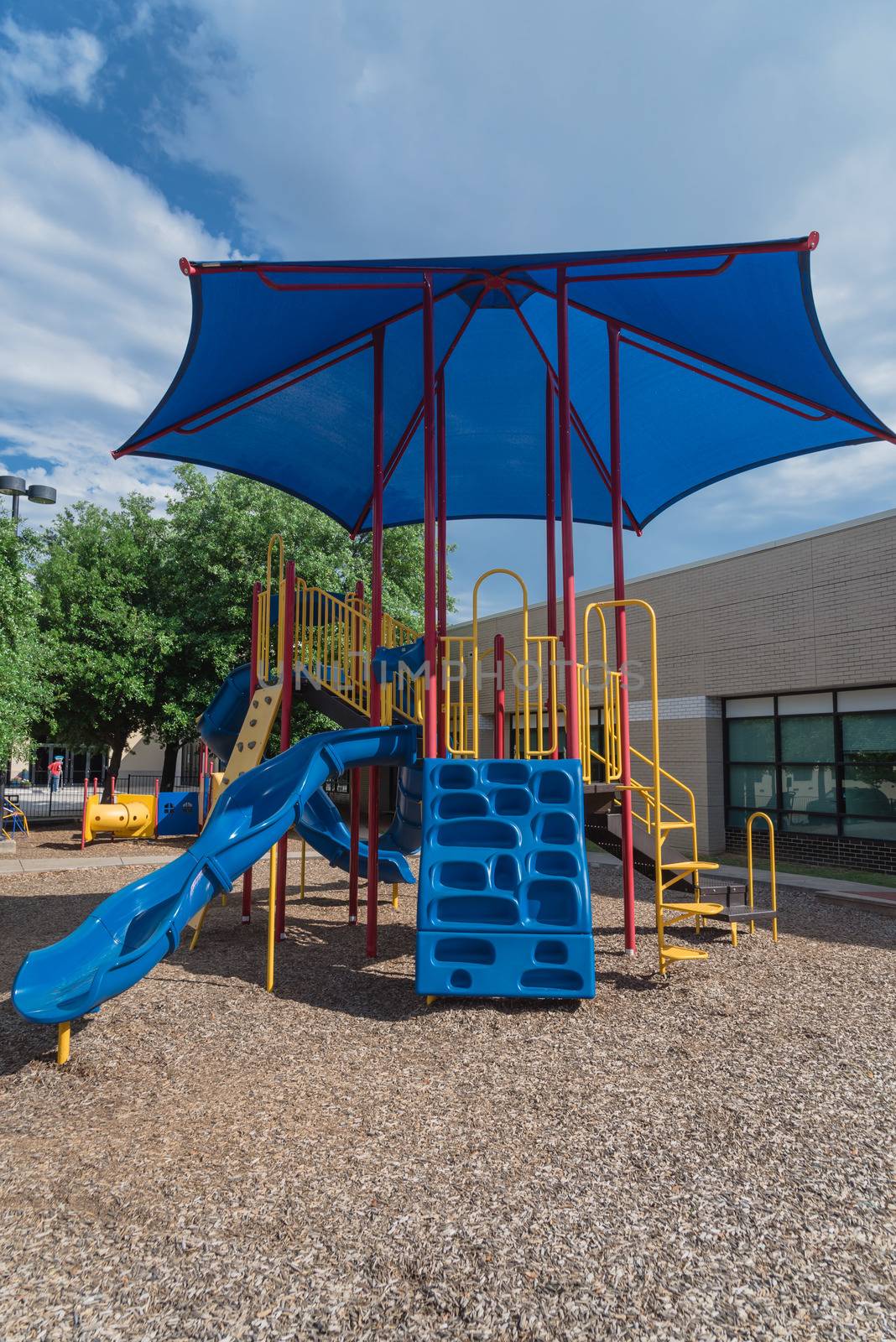 Colorful playground near community recreation facility in Texas, America