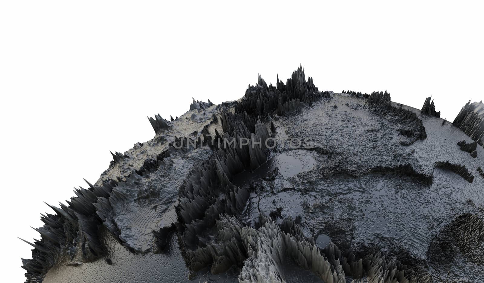 Abstract Black Earth Globe, Continets Extruded or Displacement. 3D illustration