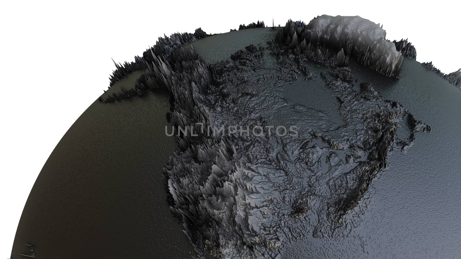 Abstract Black Earth Globe, Continets Extruded or Displacement. 3D illustration