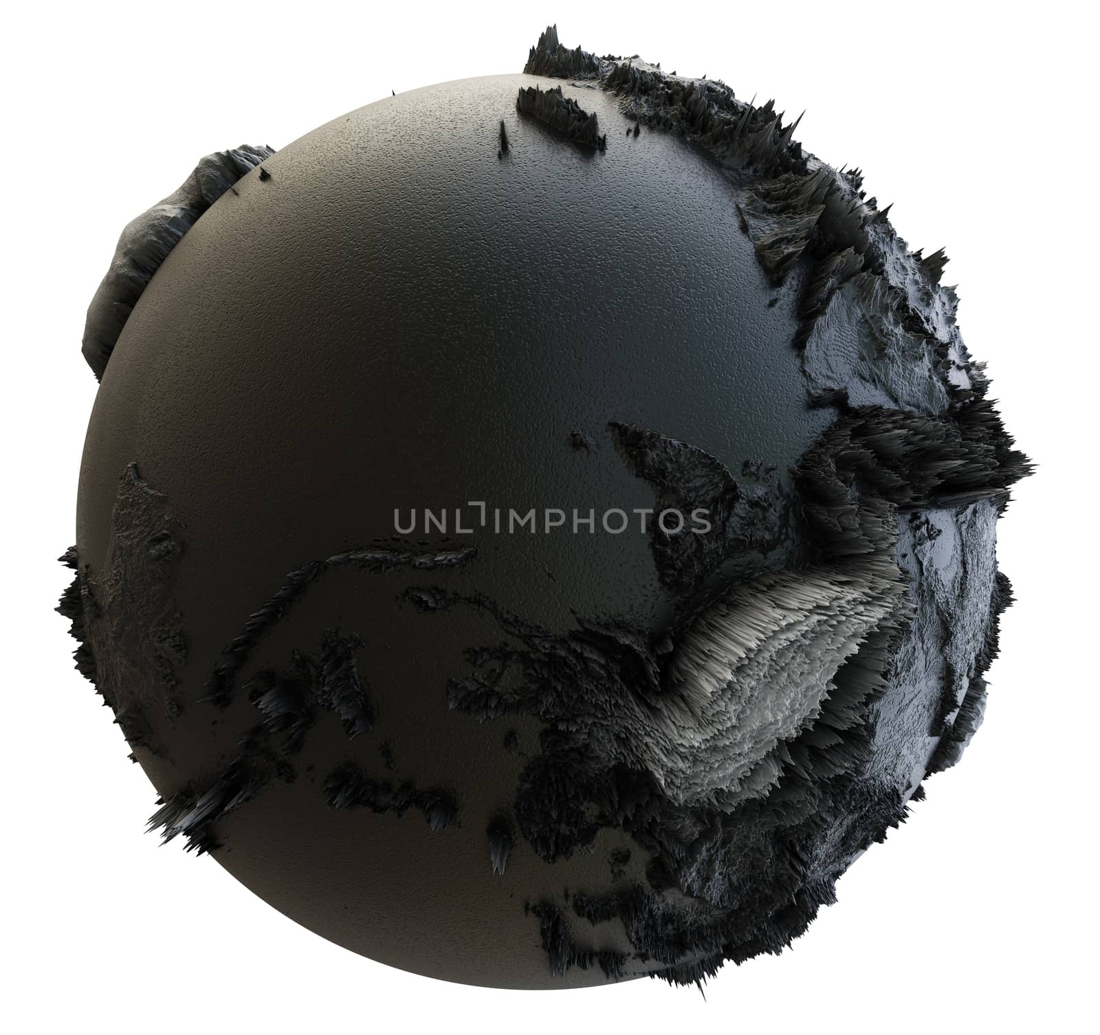 Abstract Black Earth Globe, Continets Extruded or Displacement. 3D illustration
