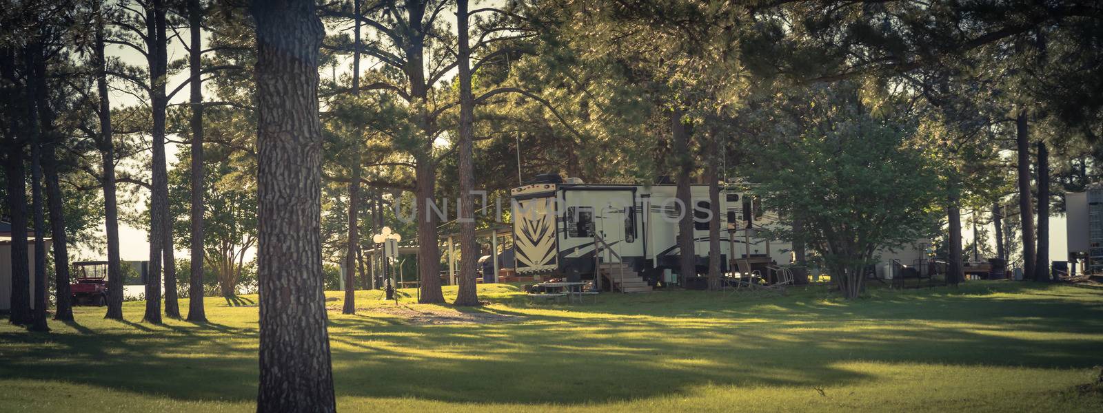Panoramic view recreational vehicles RV and camper park near Dallas, Texas by trongnguyen