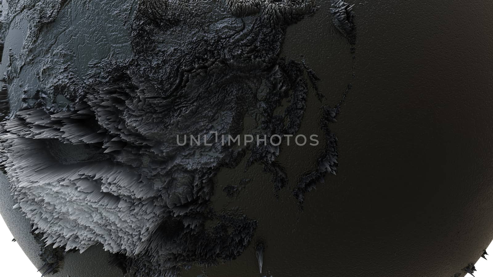 Abstract Black Earth Globe, Continets Extruded or Displacement. 3D illustration