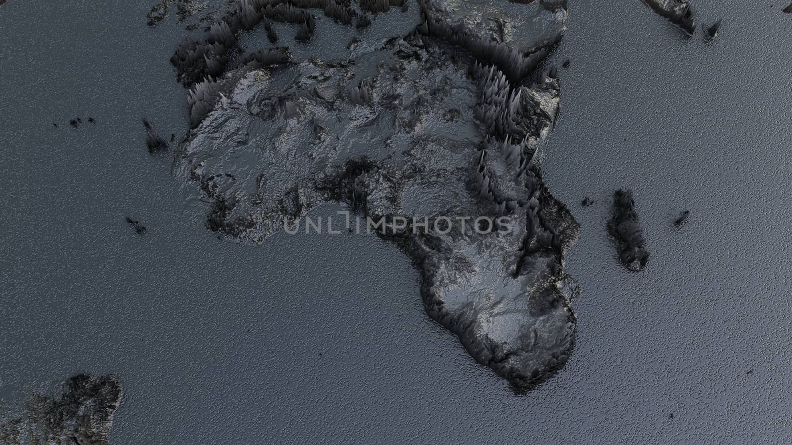 Abstract Black World Map, Continet Extruded or Displacement. 3D illustration