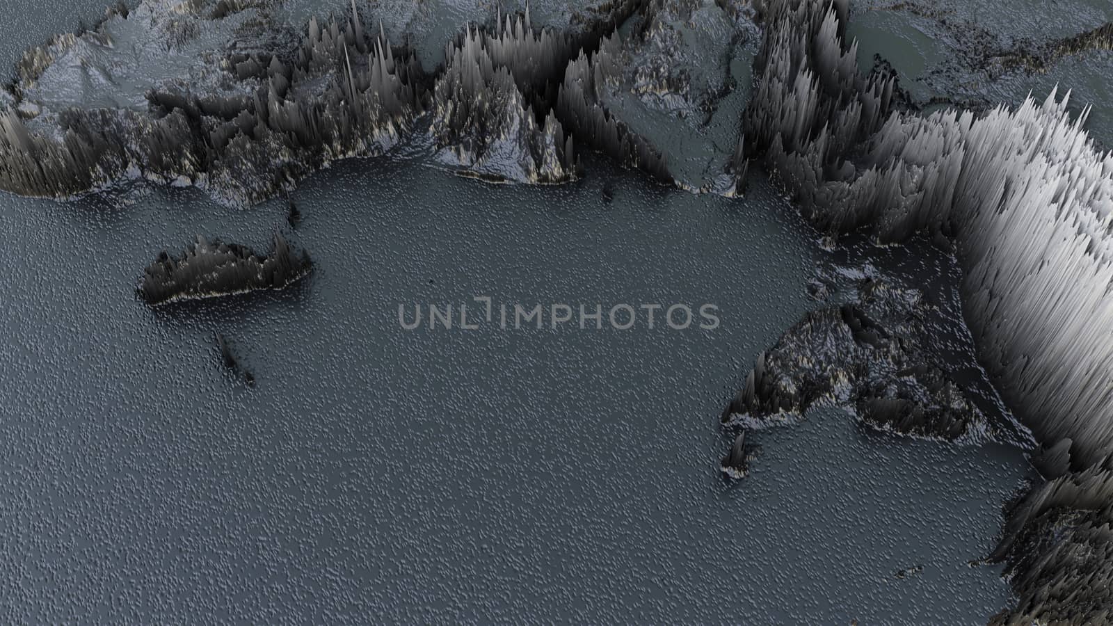 Abstract Black World Map, Continet Extruded or Displacement. 3D illustration