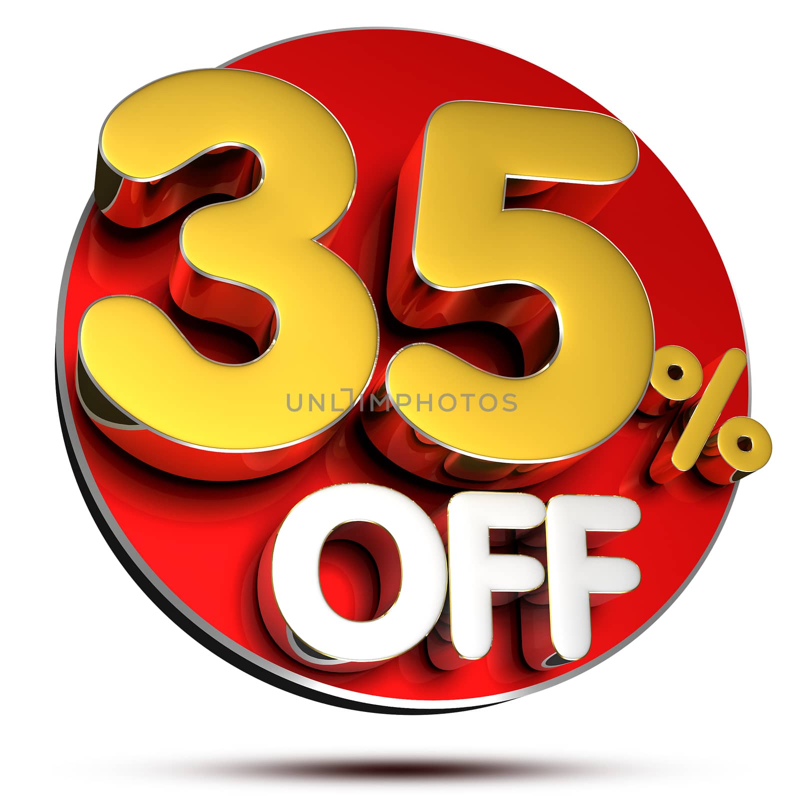 35 percent off 3D rendering on white background.(with Clipping Path).