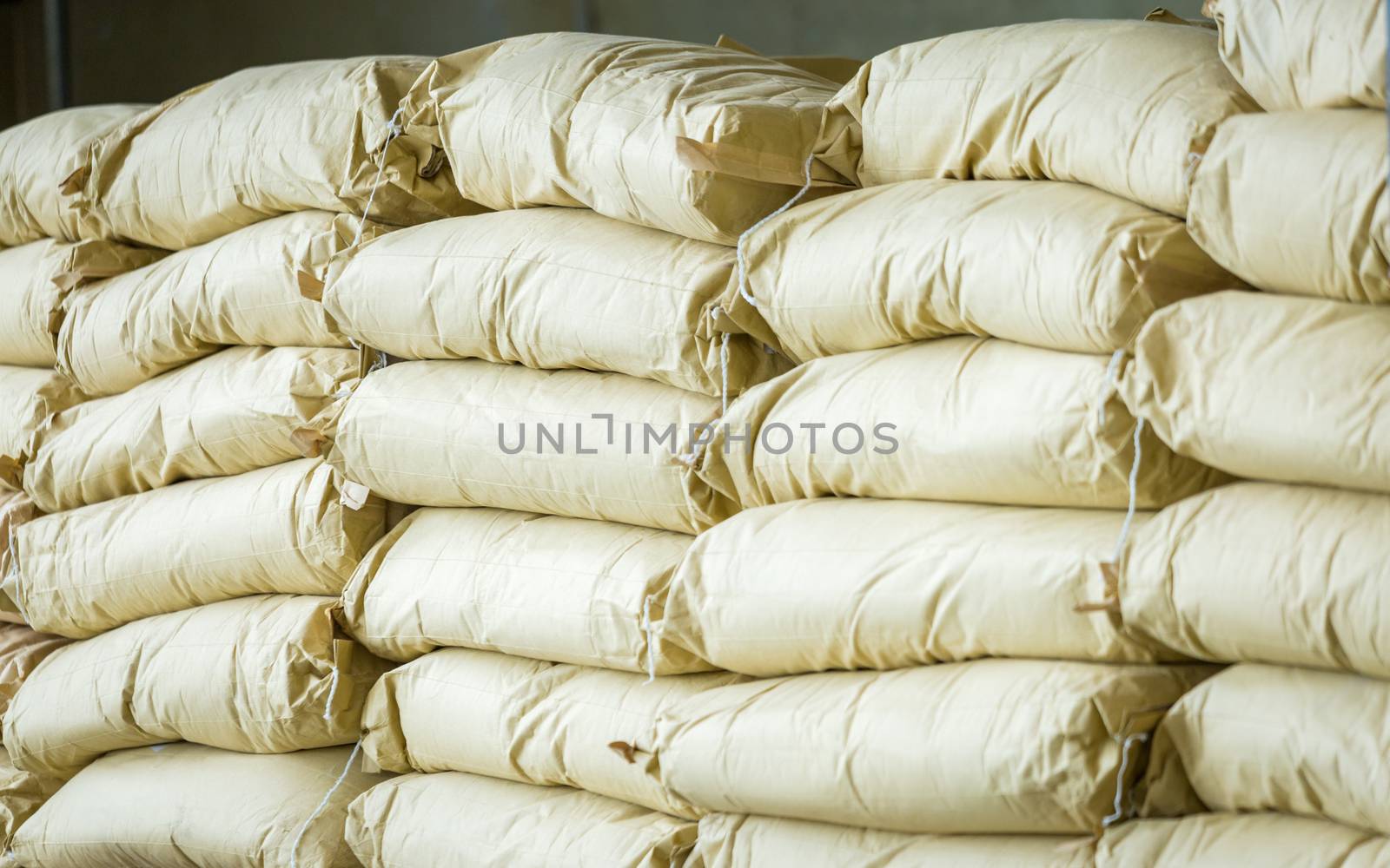 stack of yellow bag in the warehouse