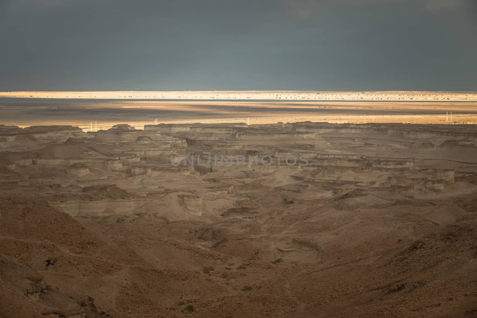 dark clouds over the dead in israel near masada