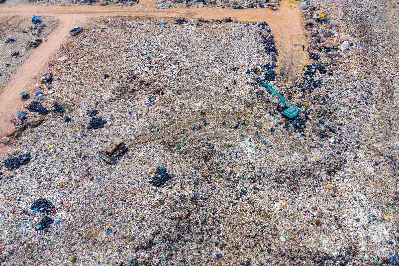 Aerial view of large landfill. Waste Garbage dump.