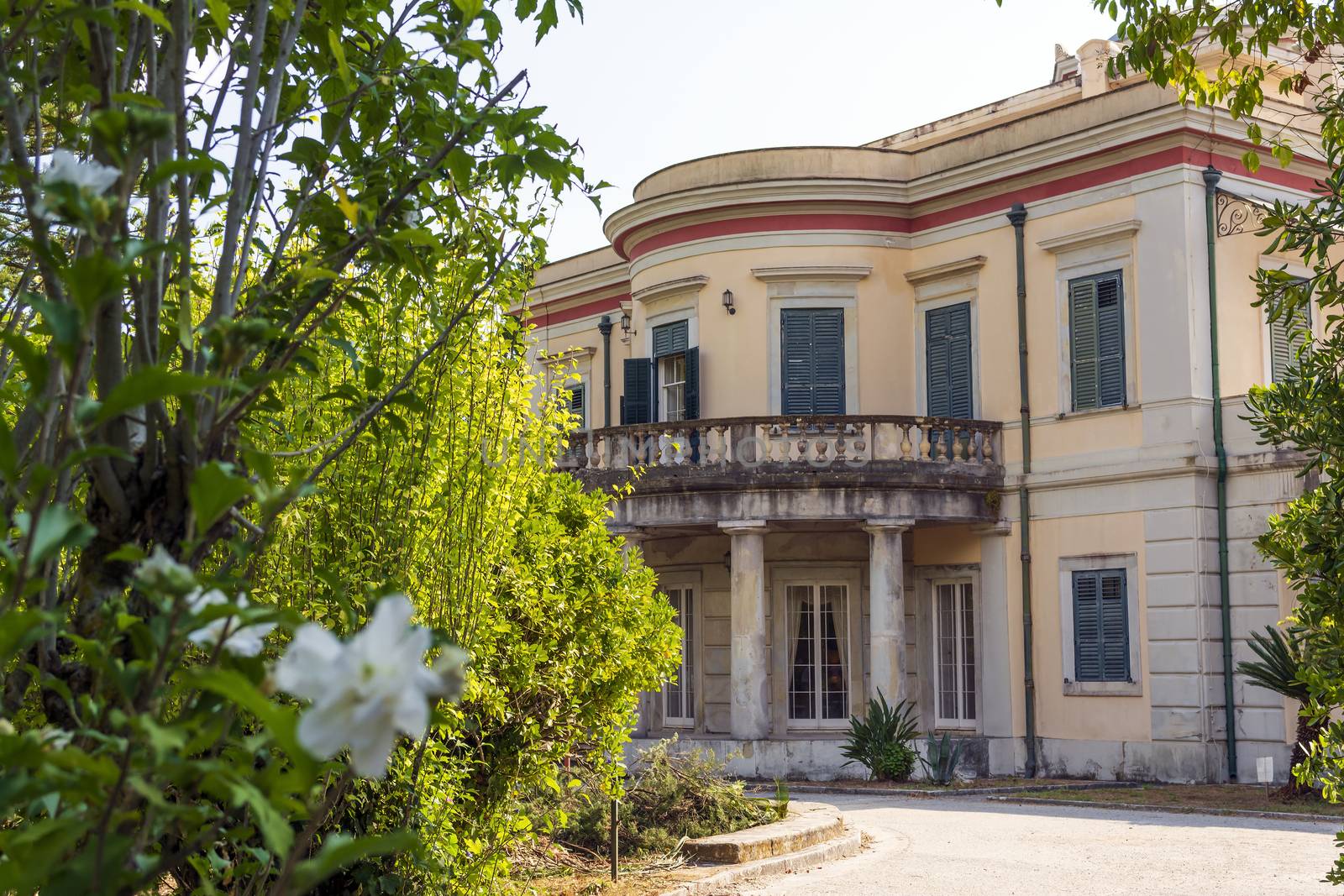 Corfu, Greece - August 26, 2018: View of Mon Repos palace in Corfu island at Greece