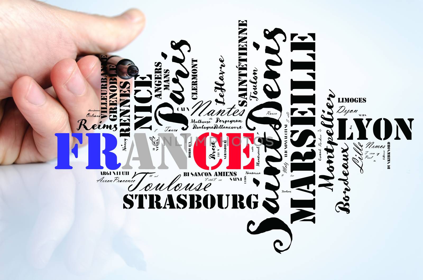 Localities in France word cloud travel concept by eenevski