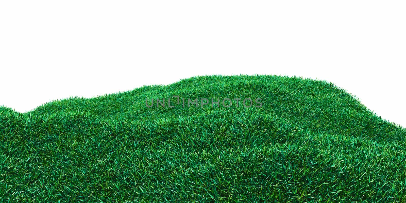 Background image of lush grass field. 3D illustration isolated on white background