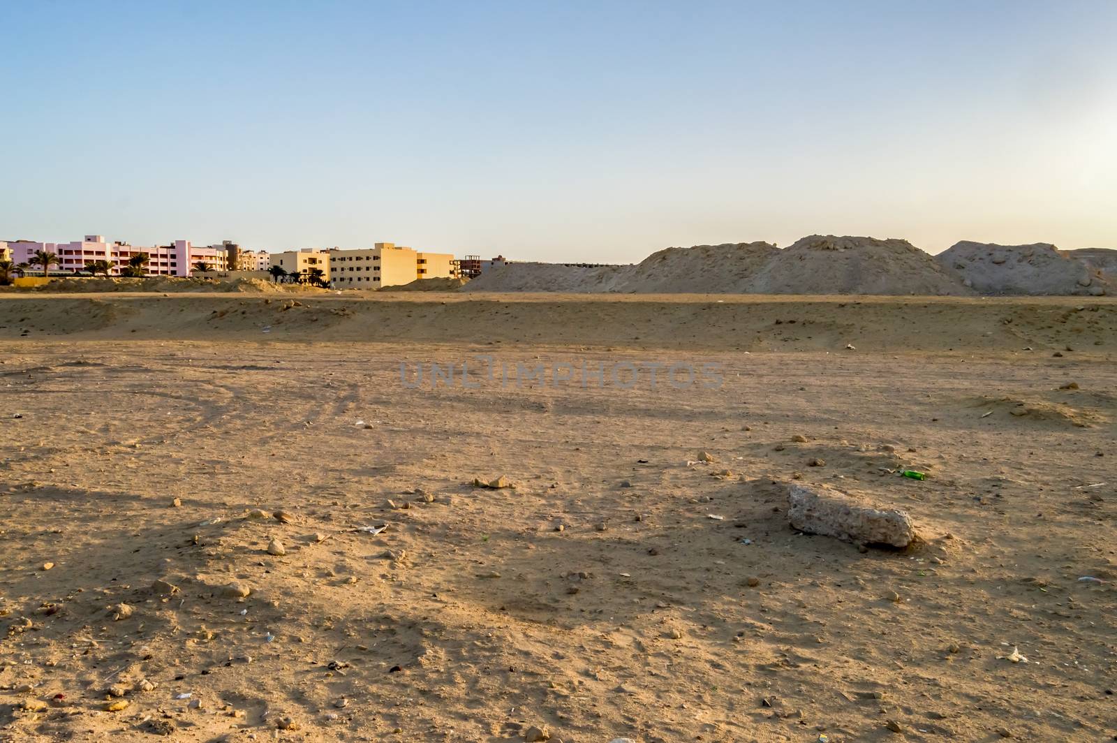 Release of new buildings in the desert of the new city of Hurghada in Egypt