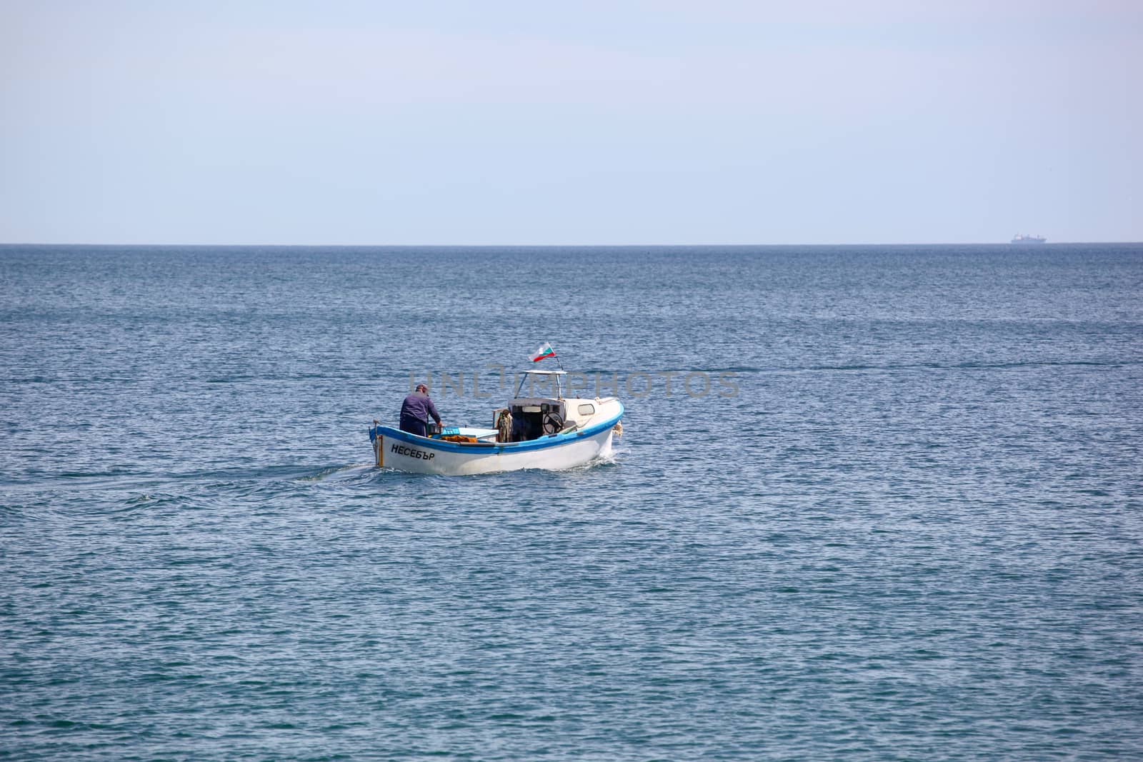 Pomorie, Bulgaria - May 01, 2019: Fishing Boat At Sea.