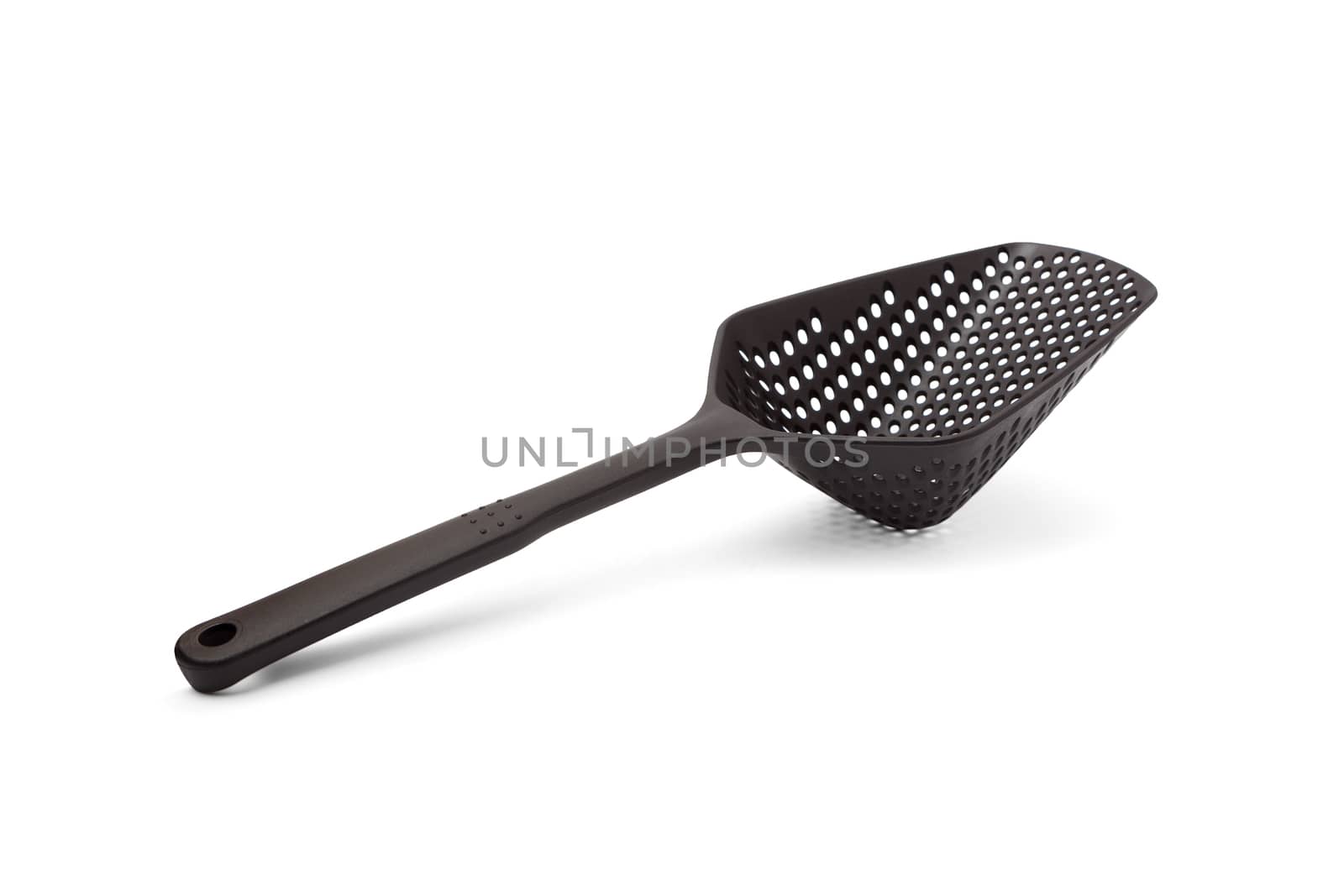Plastic black color strainer, colander. Kitchen Accessories. Isolated on white background.