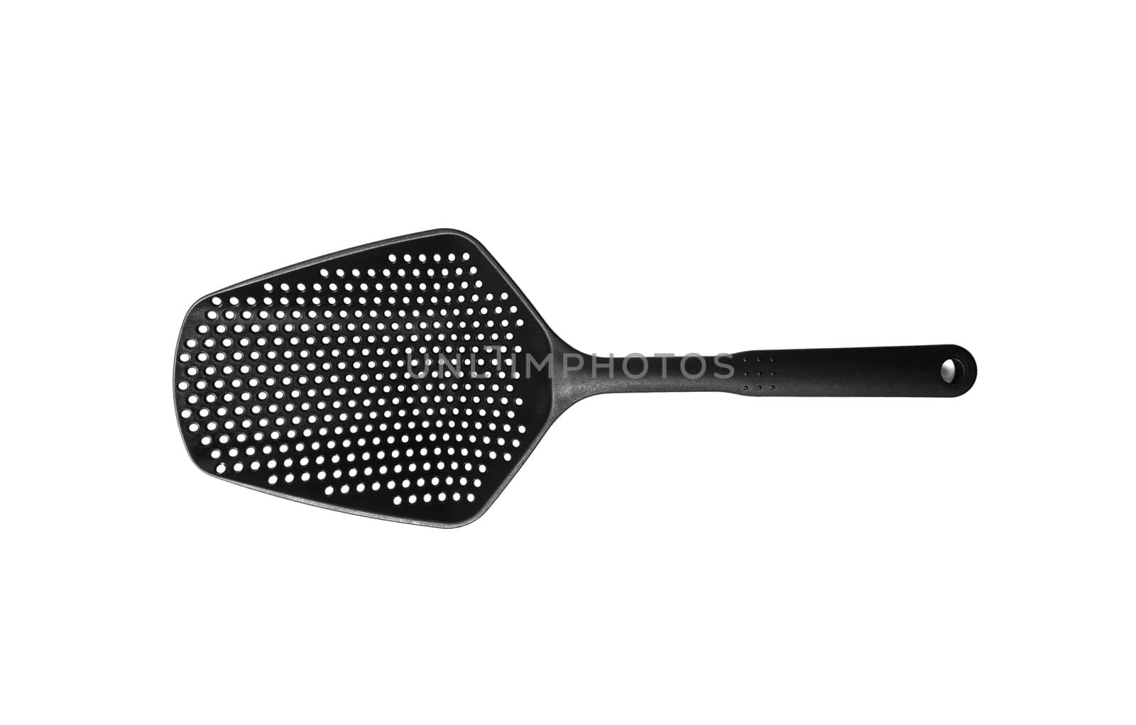 Plastic black color strainer, colander. Kitchen Accessories. Isolated on white background.