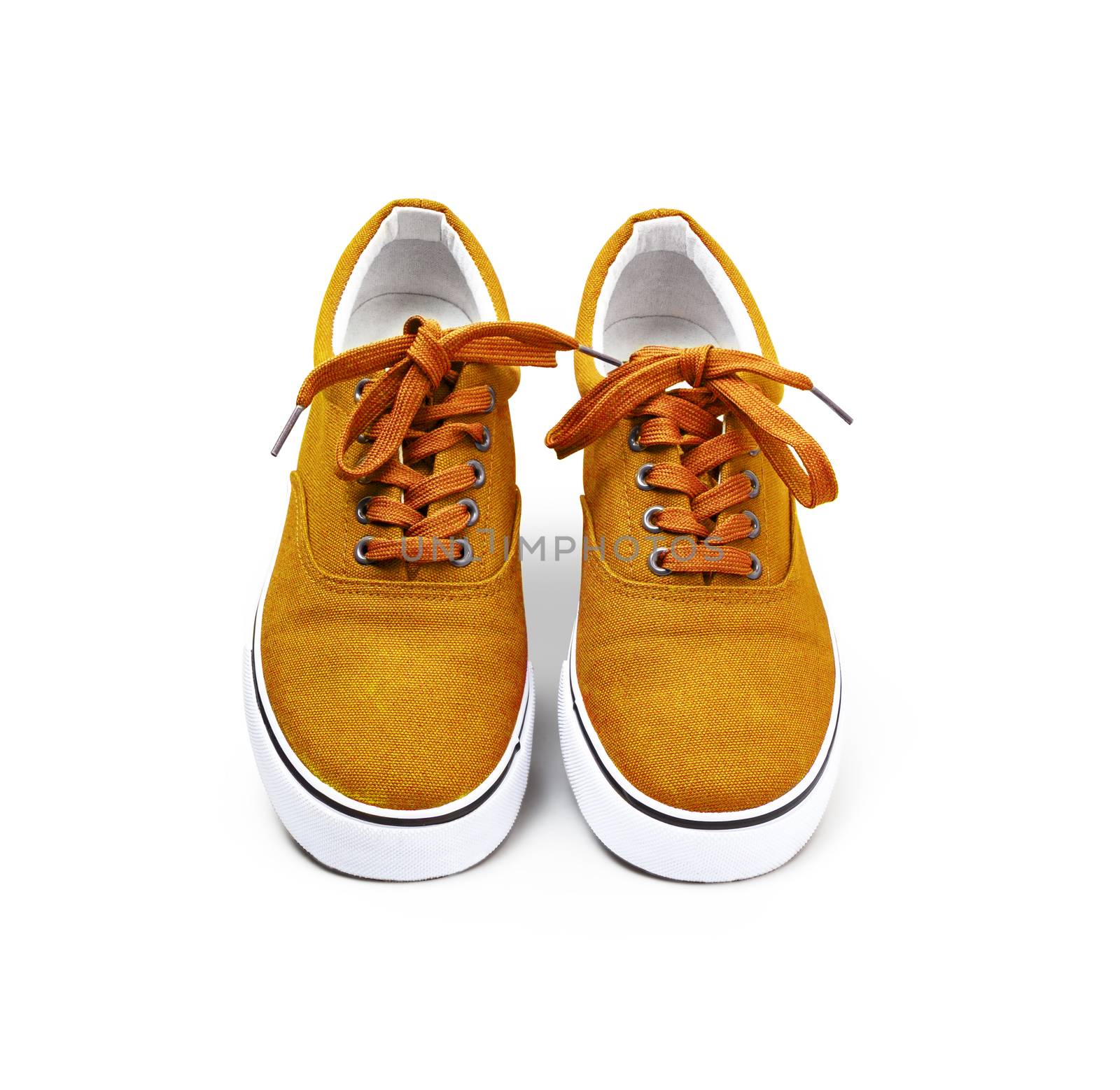A pair of Orange color canvas shoes isolated on white background with clipping path