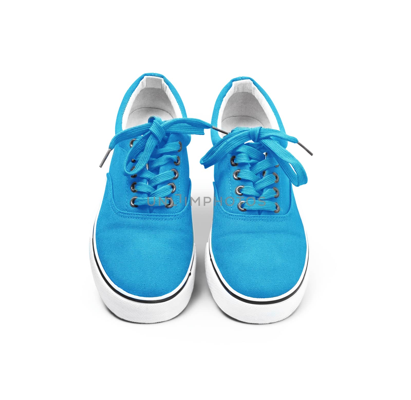A pair of blue color canvas shoes isolated on white background with clipping path