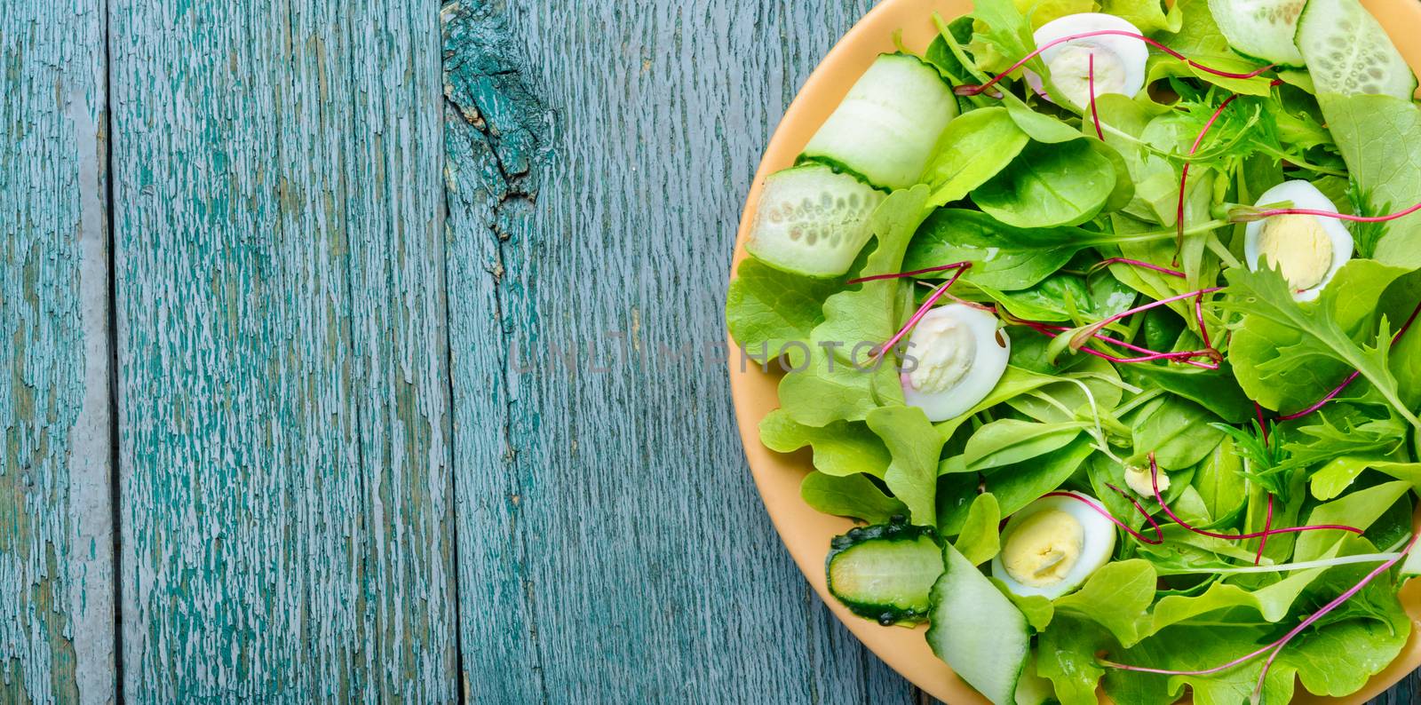 Fresh green mix salad with microgreens.Healthy vegan dish