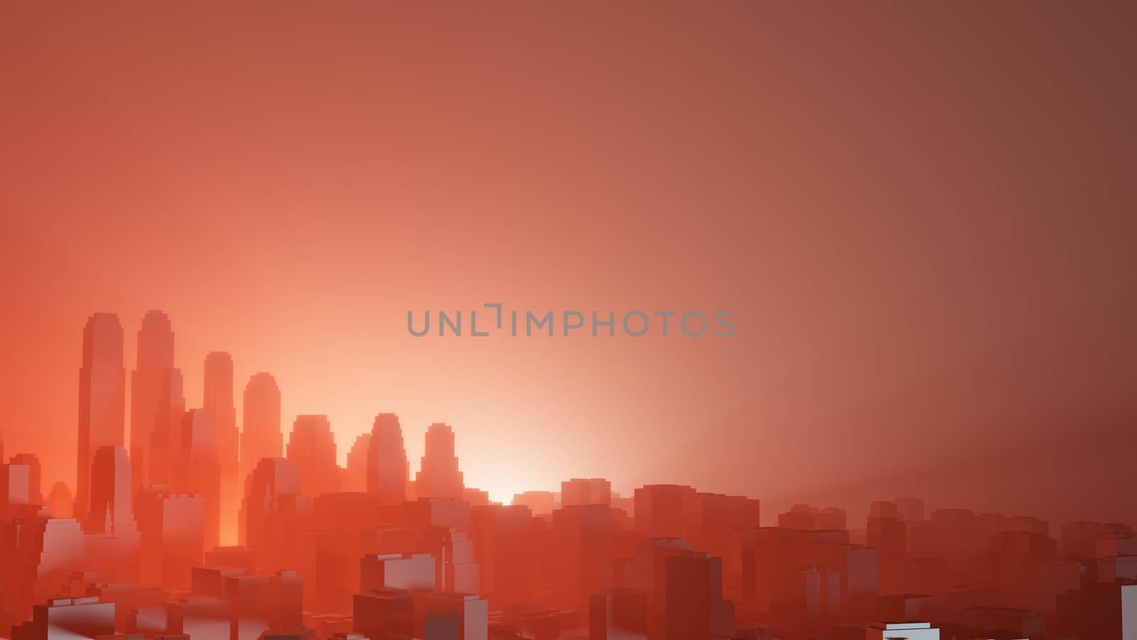 City in red fog. Air pollution or military action by cherezoff