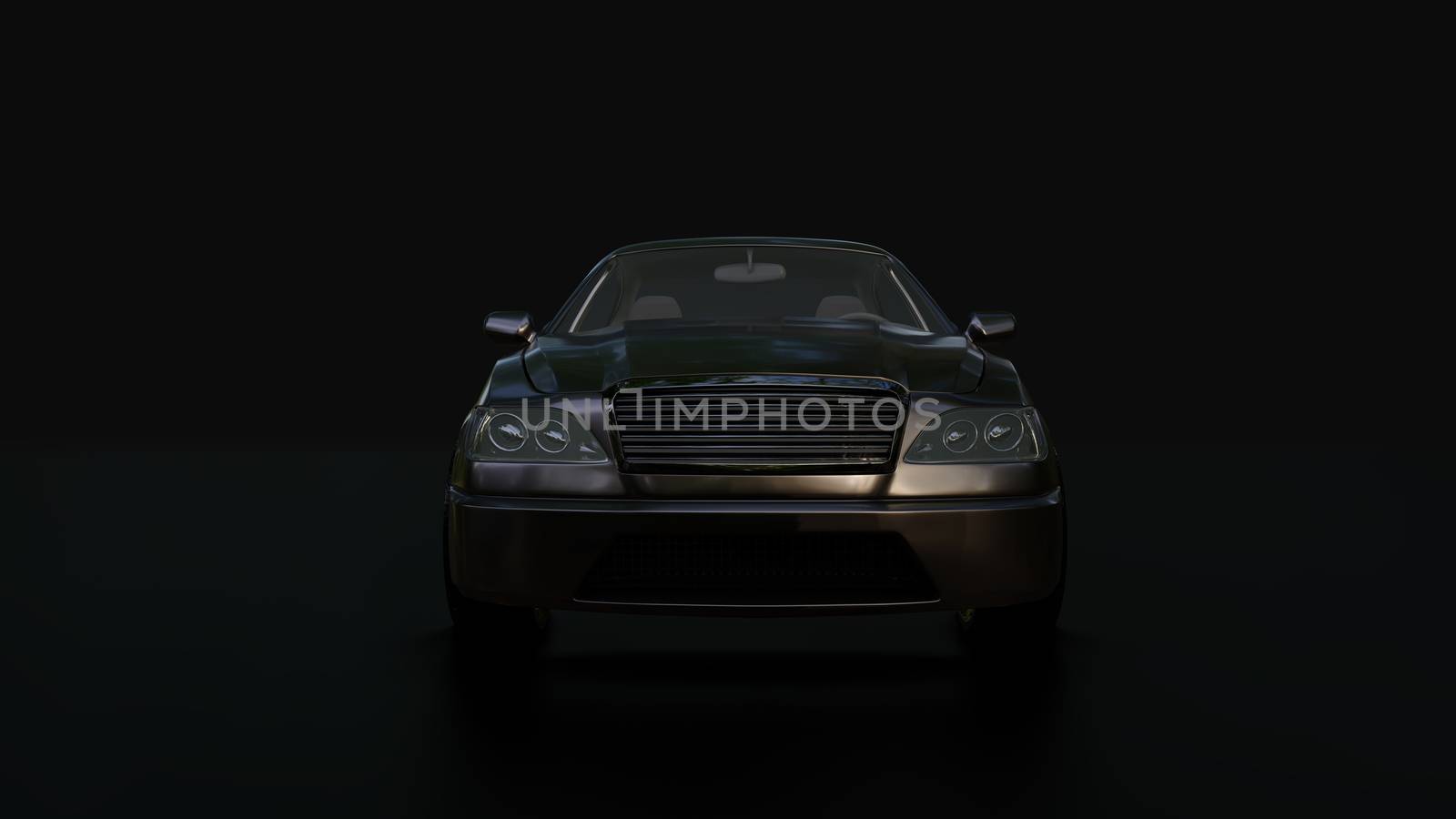 Modern sedan car on the dark background. 3d illustration