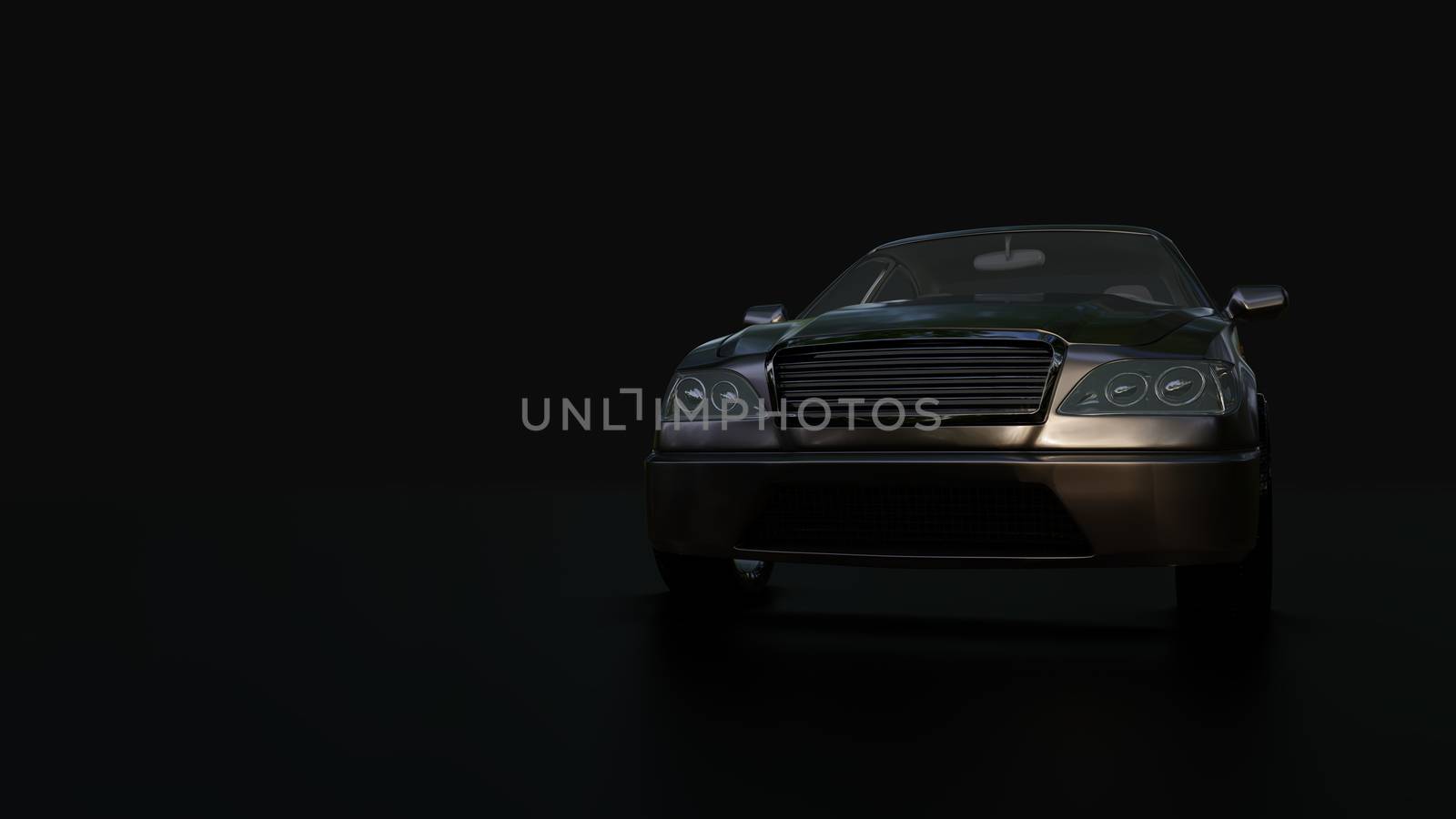 Modern sedan car on the dark background. 3d illustration