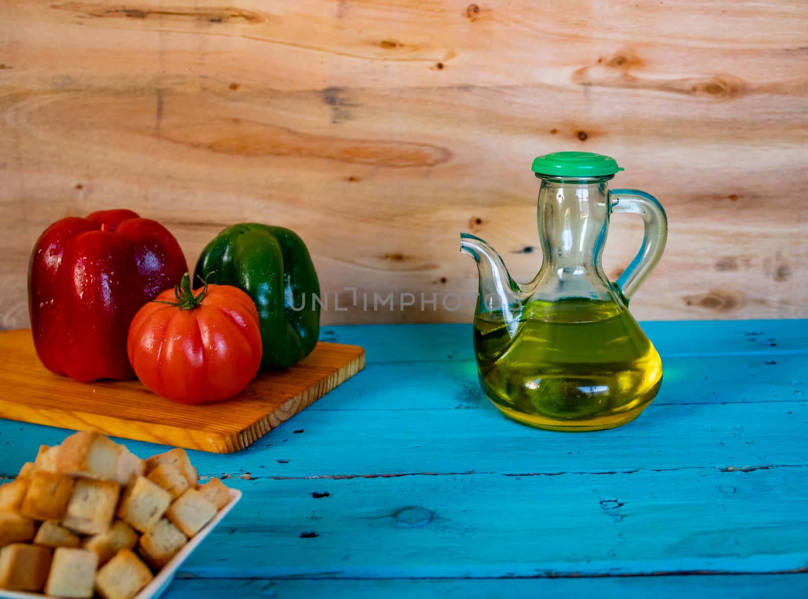 View of gazpacho, a typical Spanish meal with its ingredients in composition