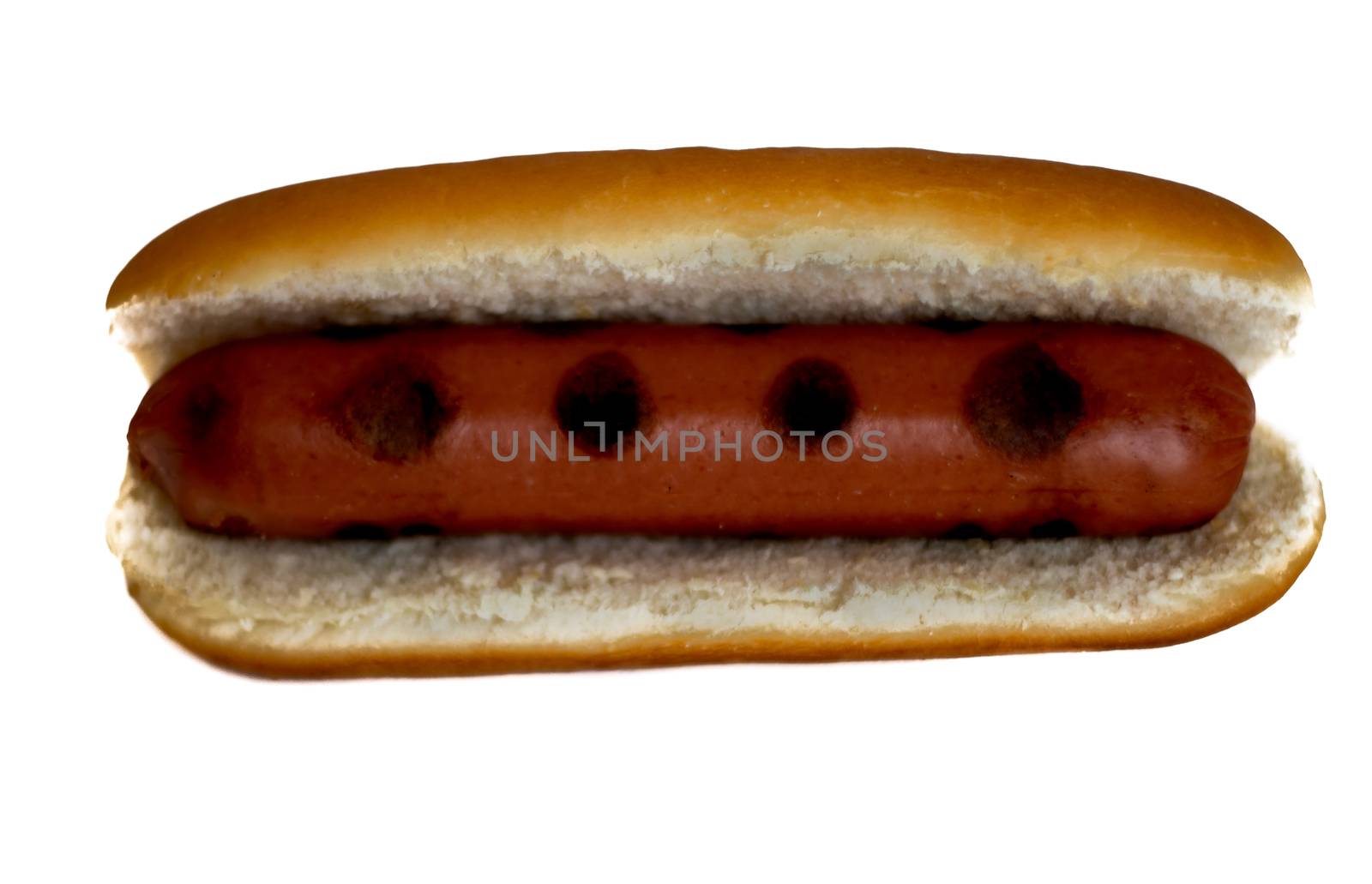 Hot dog on the grill isolated on white background