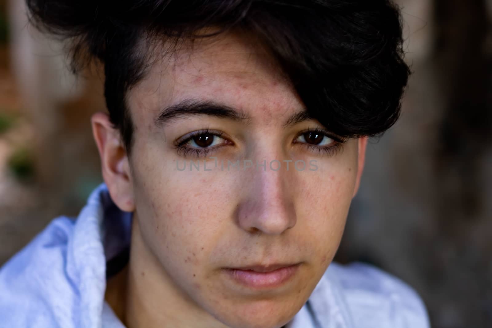 Young boy posing in abandoned house