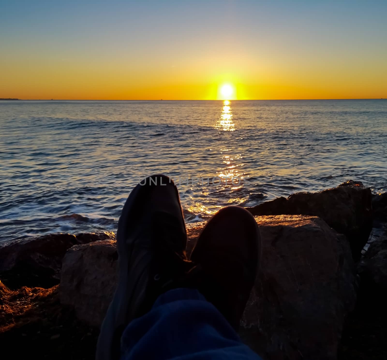 Nice sunrise on the Mediterranean Sea in the village of Burriana