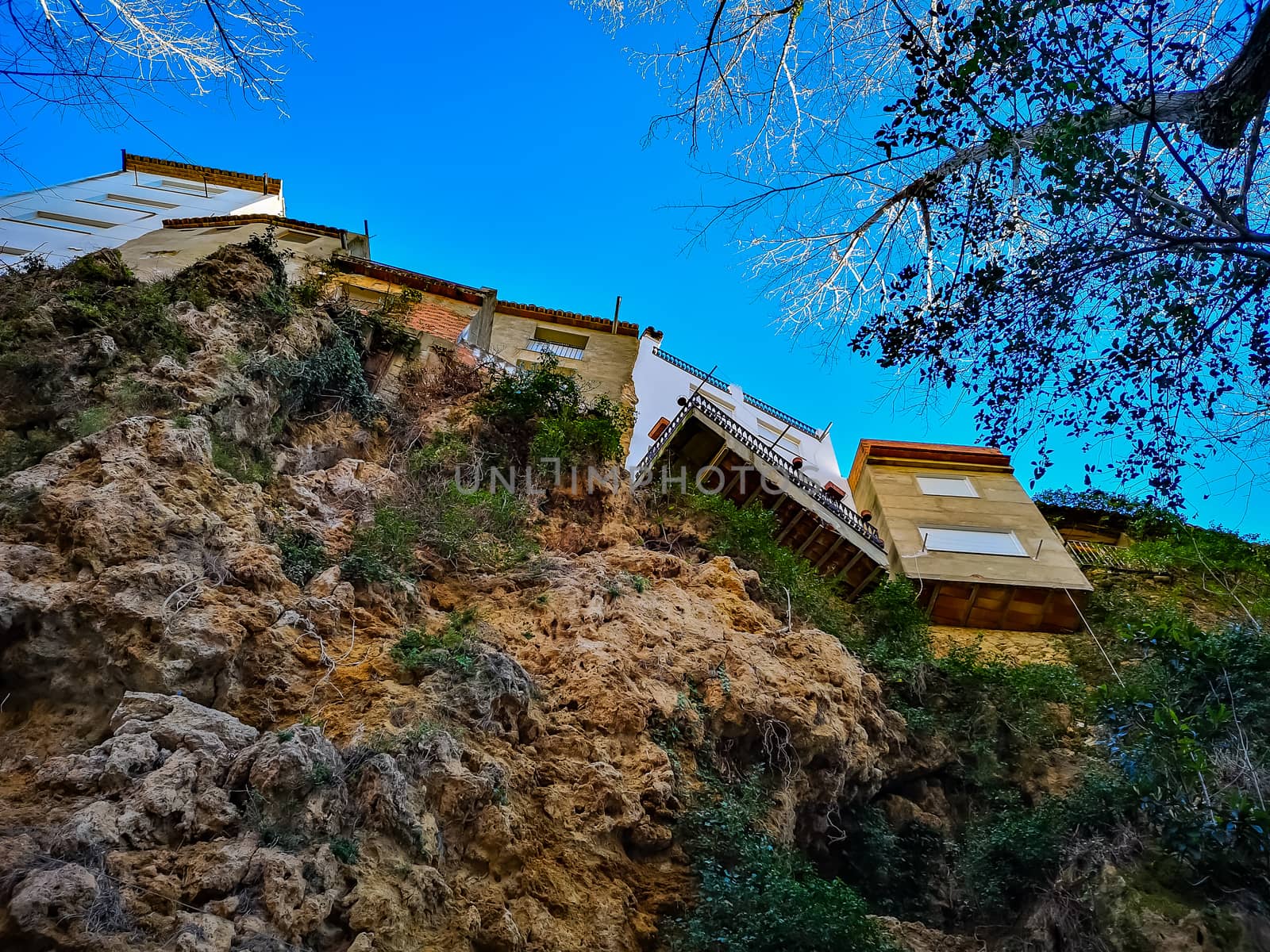 View from below of the hanging houses of Viver