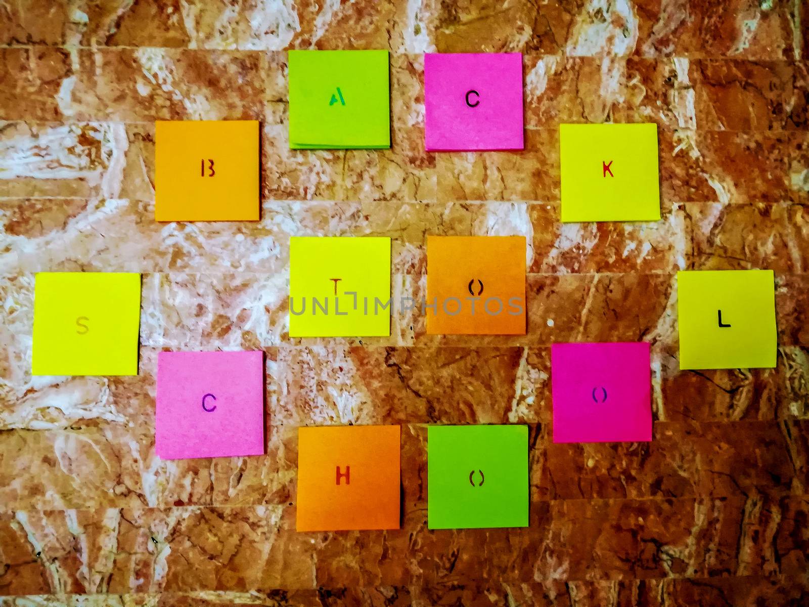 Various school material in composition on brown background