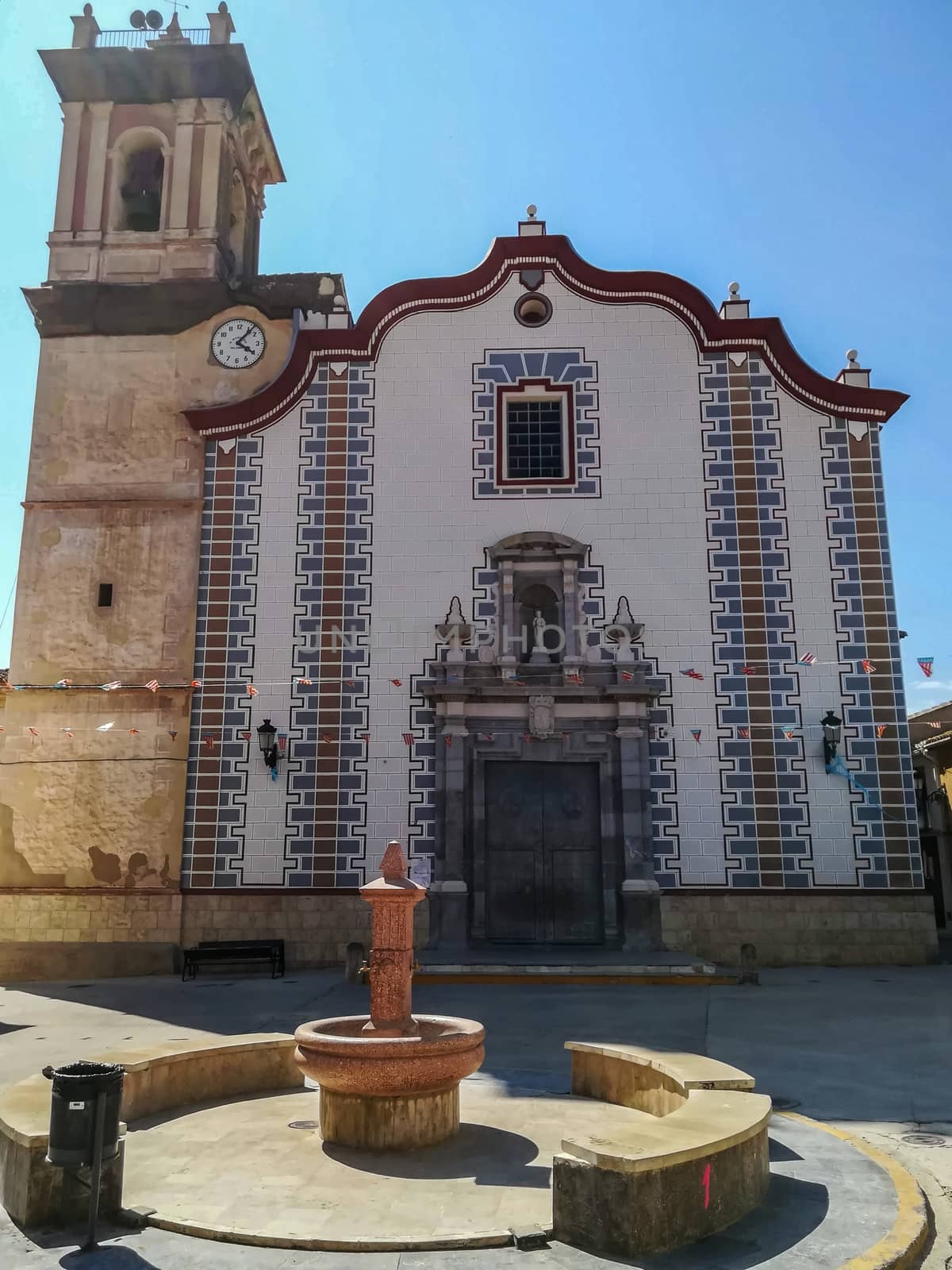 Front view of the very colorful church of Petres
